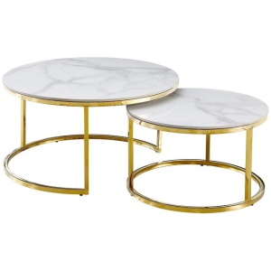 Nesting Style Coffee Table - White on Gold Stainless Steel - 80cm/60cm