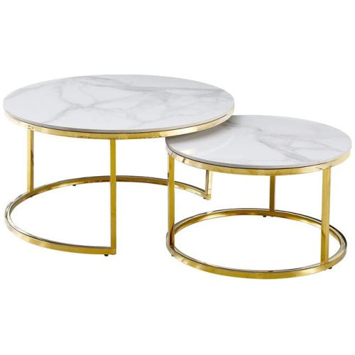 Nesting Style Coffee Table - White on Gold Stainless Steel - 80cm/60cm