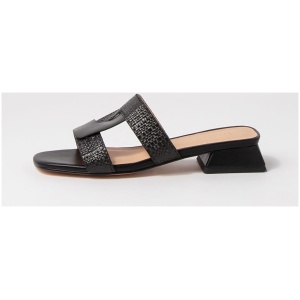 Nude Lorelei Nu Black Leather Raffia Black Sandals Womens Shoes Casual Heeled Sandals