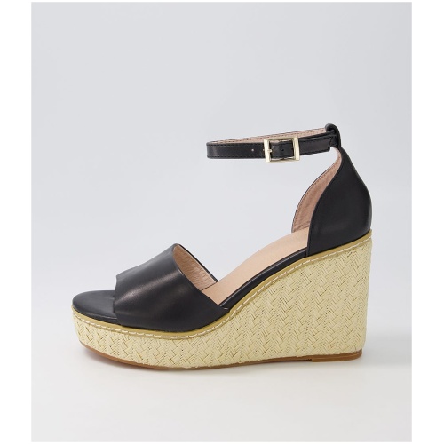 Nude Tilley Nu Black Leather Black Sandals Womens Shoes Casual Heeled Sandals