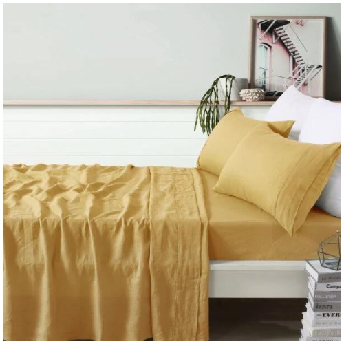 Olive Linen Sheet Sets by Vintage Design Homeware Single