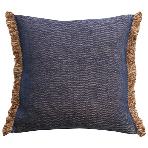 Ollo Nathan Jacquard Design Fringed Edge Cushion - Navy by Interior Secrets - AfterPay Available