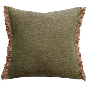 Ollo Nathan Jacquard Design Fringed Edge Cushion - Olive by Interior Secrets - AfterPay Available