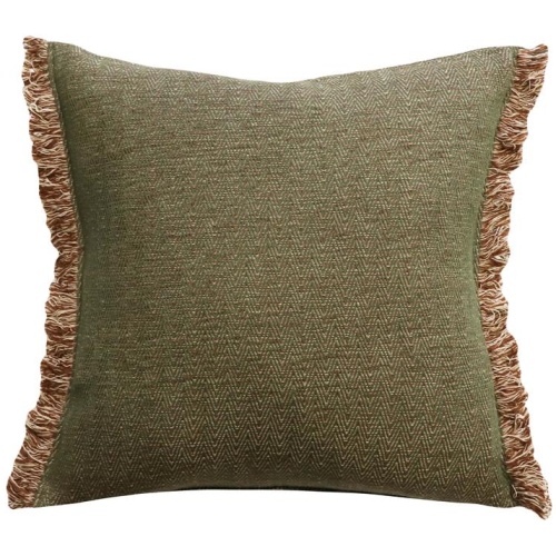 Ollo Nathan Jacquard Design Fringed Edge Cushion - Olive by Interior Secrets - AfterPay Available