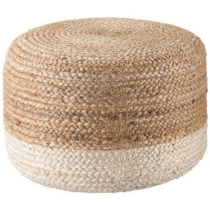 Ombre Hand Braided Jute Cotton Pouf Ottoman 50 x 35 cm (Beige)