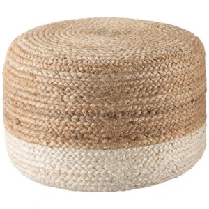 Ombre Hand Braided Jute Cotton Pouf Ottoman 50 x 35 cm (Beige)