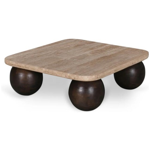 Omran 90cm Travertine Top Coffee Table - Walnut by Interior Secrets - AfterPay Available