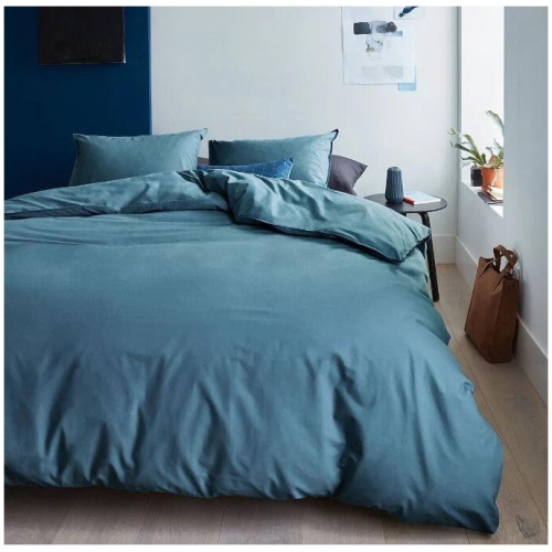 Organic Cotton Basic Blue Grey Quilt Cover Sets by Bedding House Queen