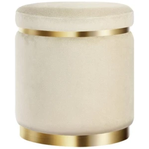 Ottoman Foot Stool Round Velvet Cream