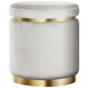 Ottoman Foot Stool Round Velvet Grey