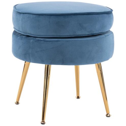 Ottoman Foot Stool Velvet Fabric Metal Leg Round NAVY BLUE
