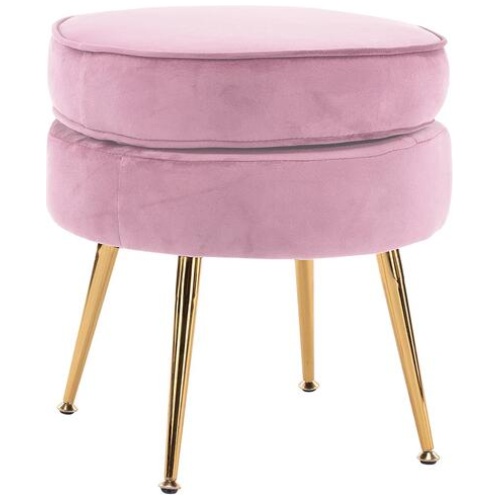 Ottoman Foot Stool Velvet Fabric Metal Leg Round PINK