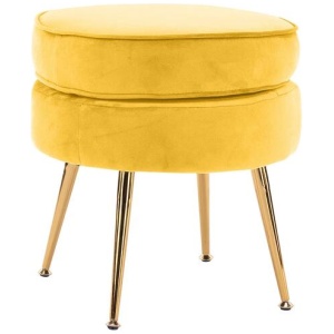 Ottoman Foot Stool Velvet Fabric Metal Leg Round YELLOW