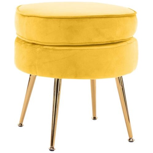 Ottoman Foot Stool Velvet Fabric Metal Leg Round YELLOW