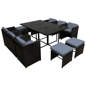 Outdoor Dining Set 11 Piece Wicker Table Chairs Setting Black