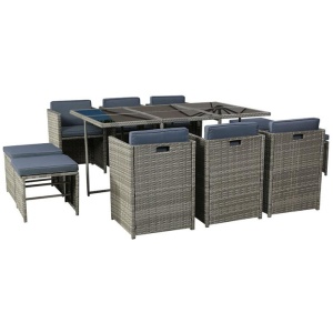 Outdoor Dining Set 11 Piece Wicker Table Chairs Setting Grey