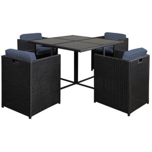 Outdoor Dining Set 5 Piece Wicker Table Chairs Setting Black