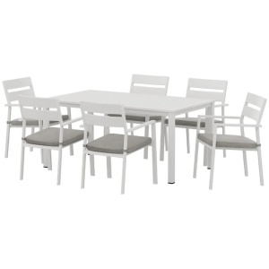 Outdoor Dining Set 7 Piece Aluminum Table Chairs Setting White