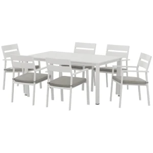 Outdoor Dining Set 7 Piece Aluminum Table Chairs Setting White