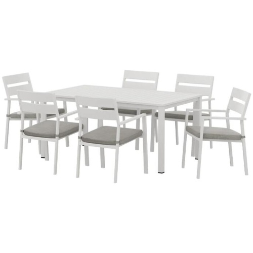 Outdoor Dining Set 7 Piece Aluminum Table Chairs Setting White