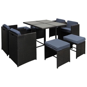 Outdoor Dining Set 9 Piece Wicker Table Chairs Setting Black