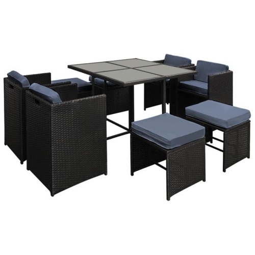 Outdoor Dining Set 9 Piece Wicker Table Chairs Setting Black