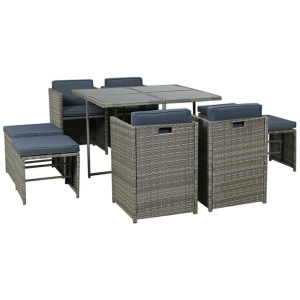 Outdoor Dining Set 9 Piece Wicker Table Chairs Setting Grey