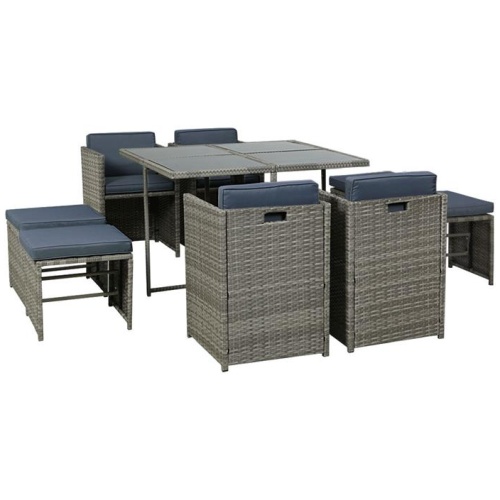 Outdoor Dining Set 9 Piece Wicker Table Chairs Setting Grey