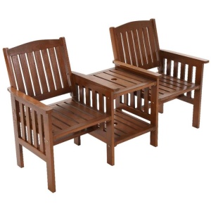 Outdoor Garden Bench Loveseat Wooden Table Chairs Patio Furniture Brown