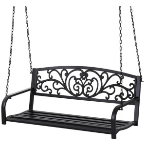 Outdoor Porch Swing Chair Patio Furniture Floral Backrest 2 Seater Black
