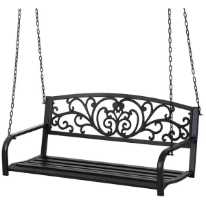 Outdoor Porch Swing Chair Patio Furniture Floral Backrest 2 Seater Black