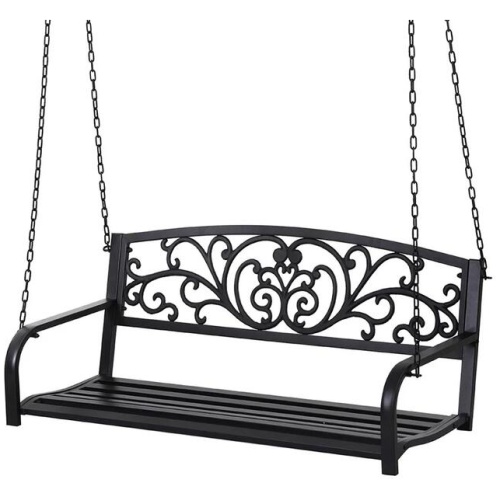 Outdoor Porch Swing Chair Patio Furniture Floral Backrest 2 Seater Black