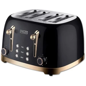PHILEX 4-Slice Electric Toaster Bread Reheat Defrost Retro Retro BLACK