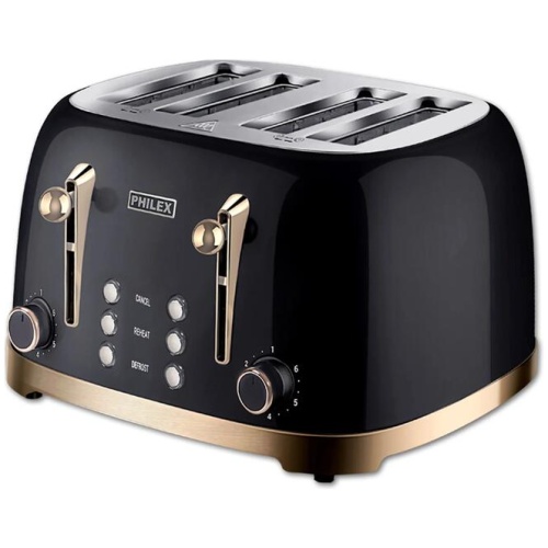PHILEX 4-Slice Electric Toaster Bread Reheat Defrost Retro Retro BLACK