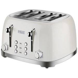 PHILEX 4-Slice Electric Toaster Bread Reheat Defrost Retro Retro OFF-WHITE