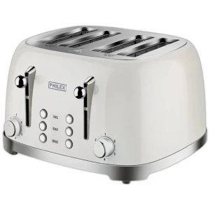 PHILEX 4-Slice Electric Toaster Bread Reheat Defrost Retro Retro OFF-WHITE
