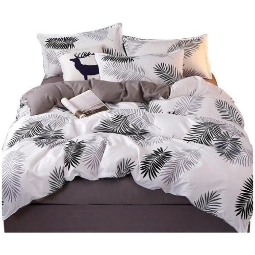 Palm Leaves Pattern Aloe Cotton Flat Sheet Quilt Cover Pillowcases 4pcs Bedding Set (King)
