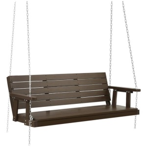 Porch Swing Chair with Chain Outdoor Furniture 3 Seater Bench Wooden Brown