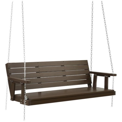 Porch Swing Chair with Chain Outdoor Furniture 3 Seater Bench Wooden Brown