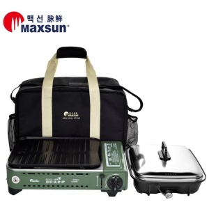 Portable Gas BBQ Stove PRO Grill Plate Burner Butane Camping Gas Cooker With Non Stick Pan and Lid