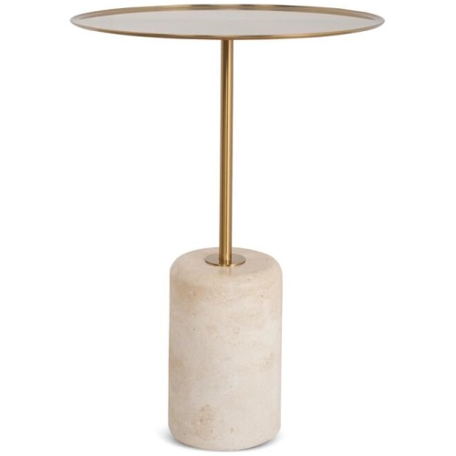 Pravina 45cm Brushed Gold Side Table - Travertine by Interior Secrets - AfterPay Available