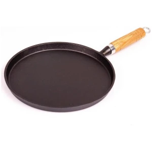 Pre-Seasoned 26cm Cast Iron Fry Pan Cookware Heat-Resistant Wooden Handle