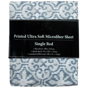 Printed Microfiber Sheet Set Single Silver Imperial
