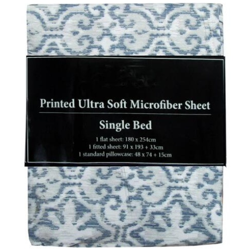 Printed Microfiber Sheet Set Single Silver Imperial