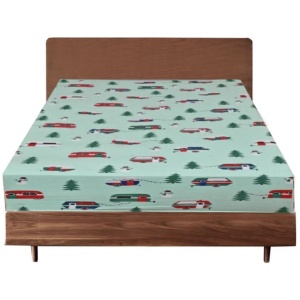 Queen Luxury 100% Cotton Flannelette Fitted Bed Sheet Flannel - Trees/Caravan