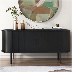 Ribbed Black Sideboard with Sliding Doors