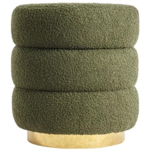 Round Stacked Ottoman Stool Teddy Fleece Fabric Foot Rest 38cm GREEN