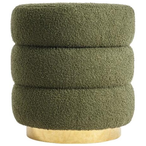 Round Stacked Ottoman Stool Teddy Fleece Fabric Foot Rest 38cm GREEN