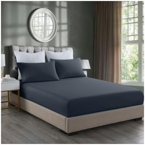 Royal Comfort 2000TC 3 Piece Fitted Sheet and Pillowcase Set Bamboo Cooling - King - Charcoal