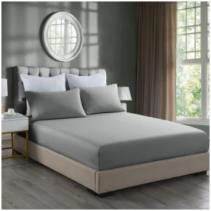 Royal Comfort 2000TC 3 Piece Fitted Sheet and Pillowcase Set Bamboo Cooling - King - Mid Grey